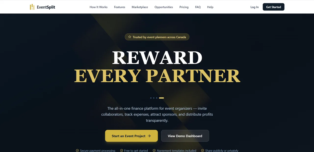 The EventSplit homepage